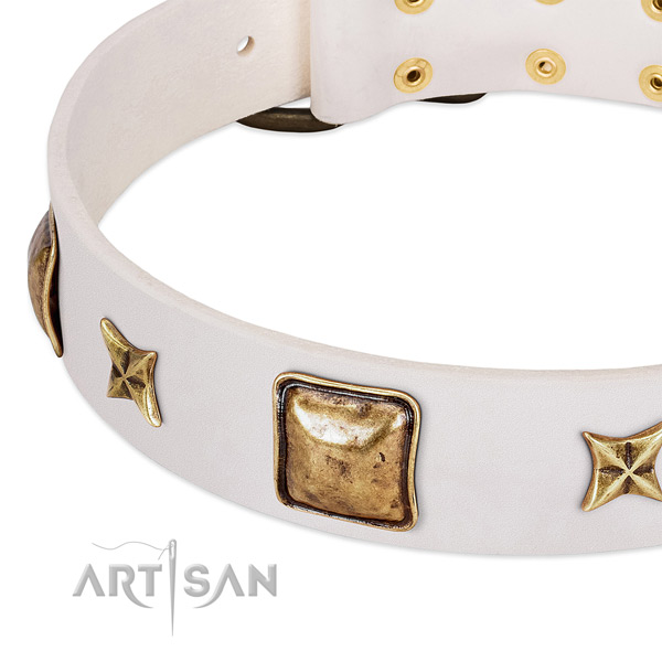 Durable hardware on full grain leather dog collar for your dog