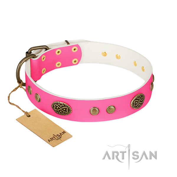 Strong hardware on full grain natural leather dog collar for your doggie