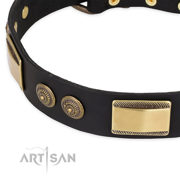 Easy adjustable full grain natural leather collar for your stylish four-legged friend