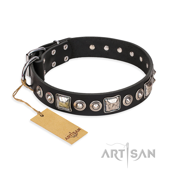 Leather dog collar made of soft material with strong D-ring