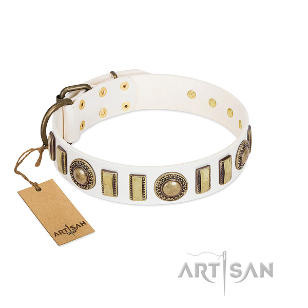 Perfect fit full grain natural leather dog collar with reliable traditional buckle