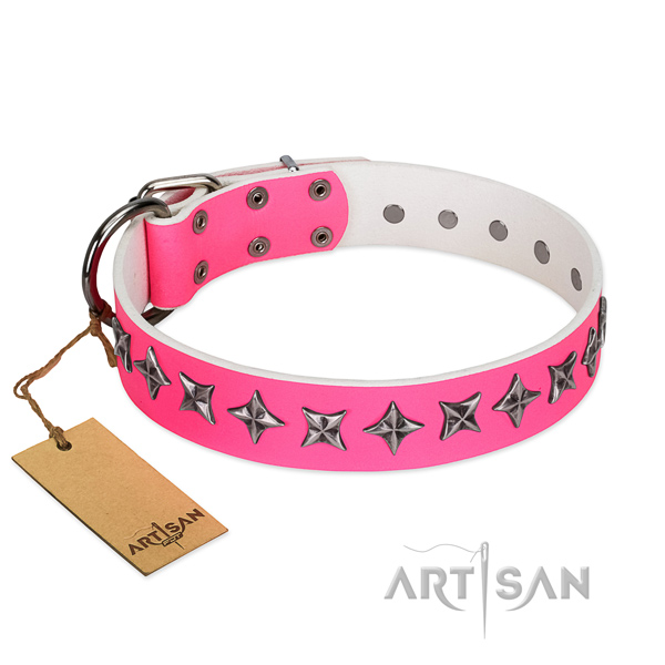 Quality full grain leather dog collar with stylish design decorations