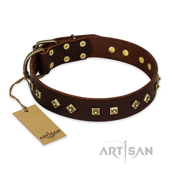 Stylish design full grain natural leather dog collar with strong D-ring