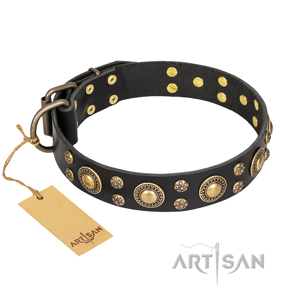 Easy wearing dog collar of best quality natural leather with decorations