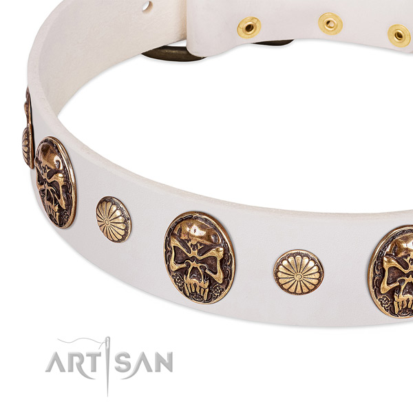 Corrosion resistant hardware on natural genuine leather dog collar for your dog