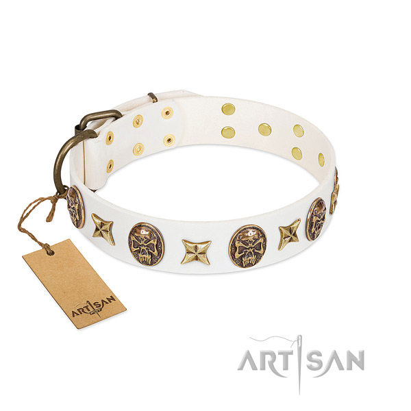Embellished full grain natural leather dog collar for handy use