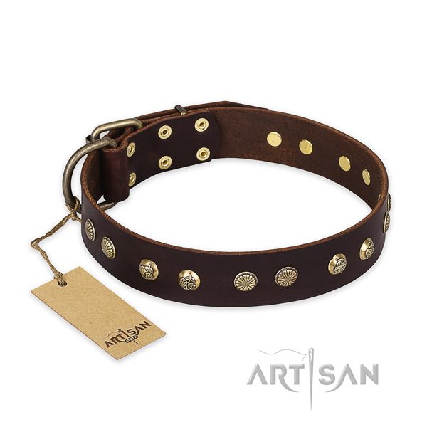 Top notch full grain genuine leather dog collar with durable fittings