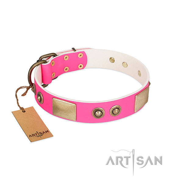 Rust resistant traditional buckle on full grain genuine leather dog collar for your doggie