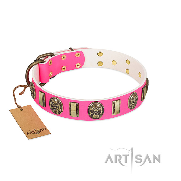 Durable buckle on natural genuine leather dog collar for your canine