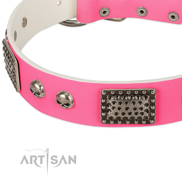 Durable fittings on full grain genuine leather dog collar for your doggie