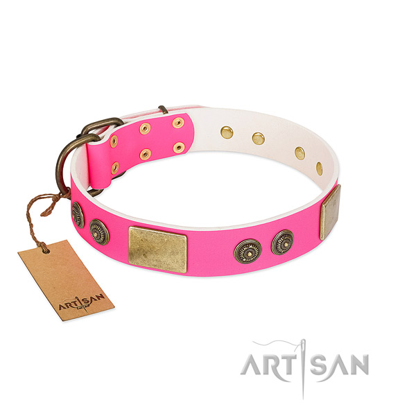 Easy to adjust full grain leather dog collar for comfortable wearing