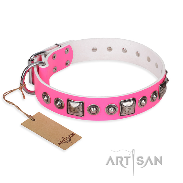 Leather dog collar made of reliable material with corrosion proof buckle