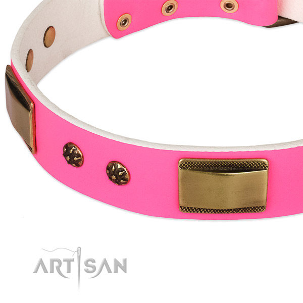 Rust resistant D-ring on full grain genuine leather dog collar for your canine