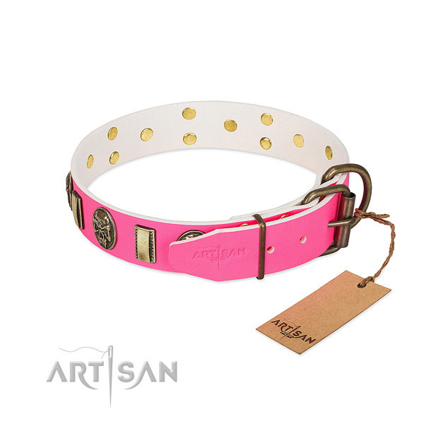 Rust-proof fittings on natural genuine leather dog collar for your doggie