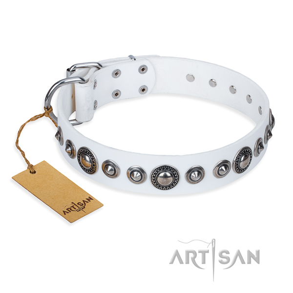 Full grain genuine leather dog collar made of top rate material with corrosion proof buckle
