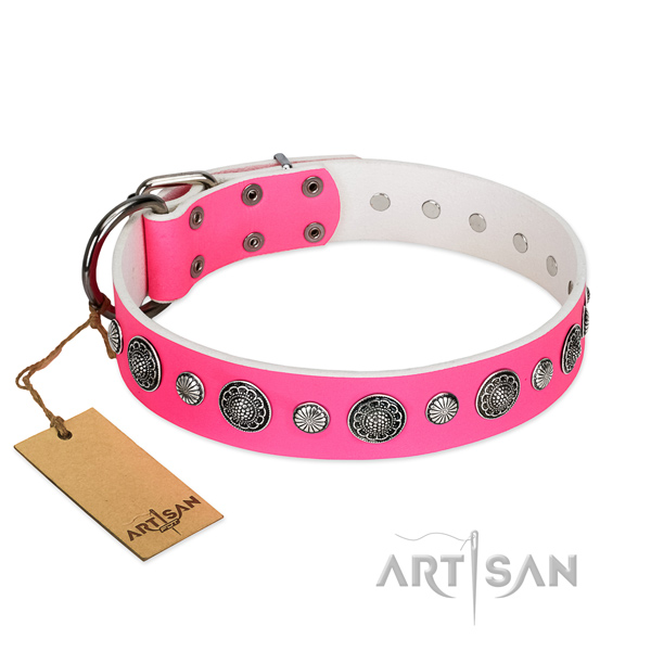 Soft to touch Full grain natural leather dog collar with corrosion resistant D-ring