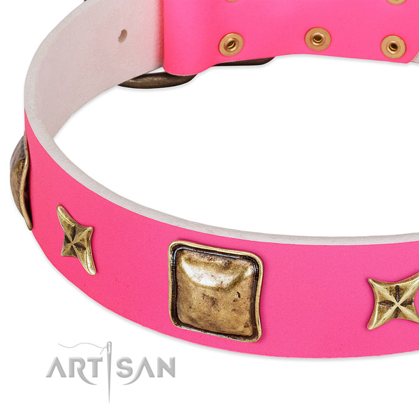 Genuine leather dog collar with designer adornments
