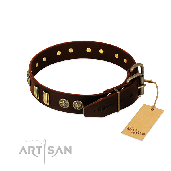Durable buckle on genuine leather dog collar for your dog