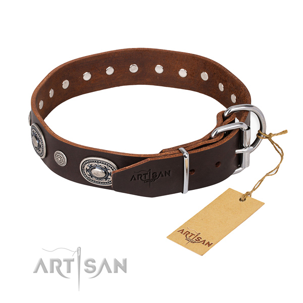 Soft full grain leather dog collar crafted for everyday walking