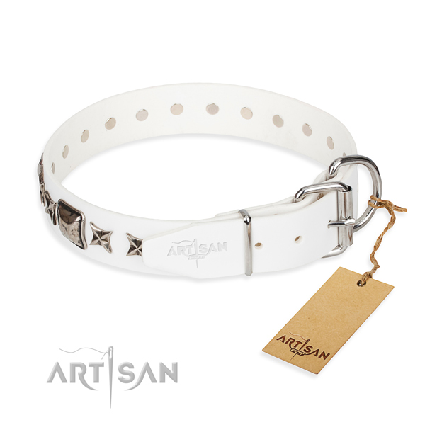 Durable studded dog collar of full grain natural leather
