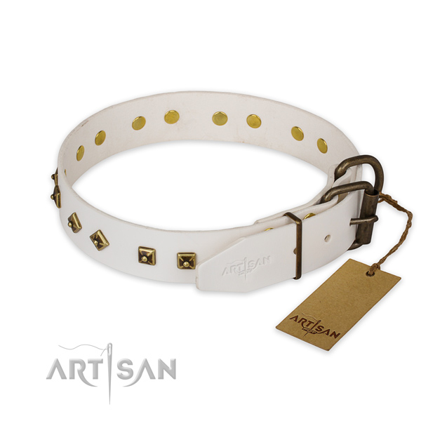 Durable buckle on full grain genuine leather collar for daily walking your pet