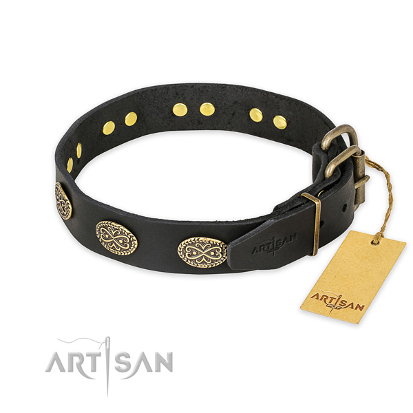 Rust-proof hardware on leather collar for your attractive doggie