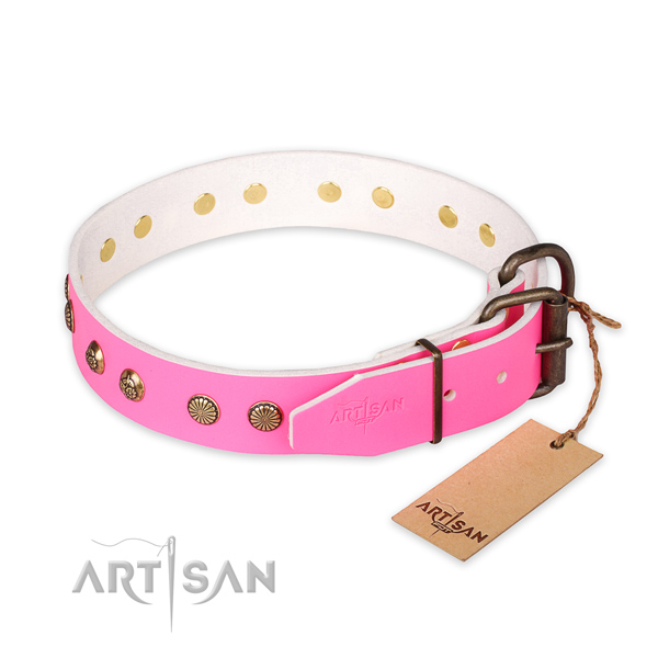 Corrosion proof traditional buckle on full grain leather collar for your handsome pet