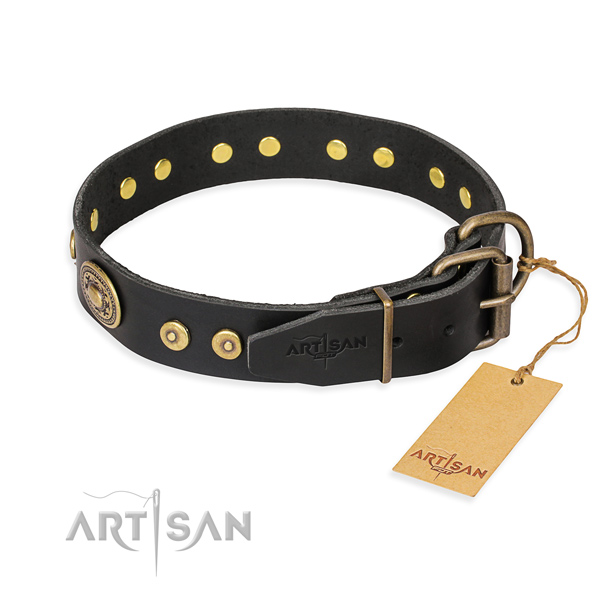 Full grain genuine leather dog collar made of reliable material with corrosion resistant decorations