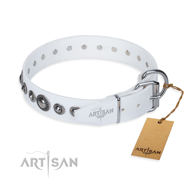 Full grain leather dog collar made of best quality material with strong adornments