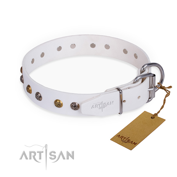 Genuine leather dog collar with exquisite durable decorations