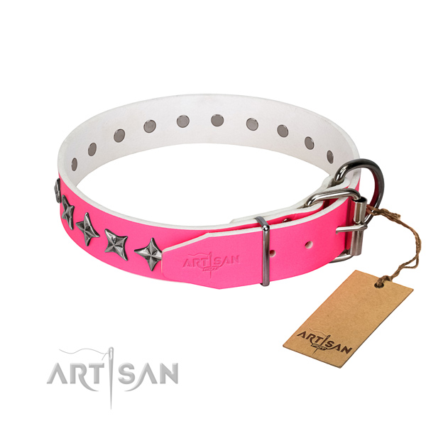 High quality natural leather dog collar with fashionable studs