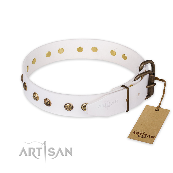 Durable hardware on natural genuine leather collar for your impressive canine
