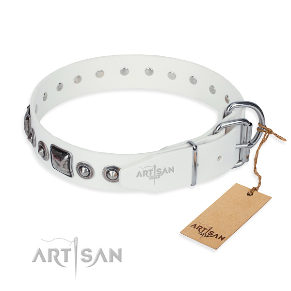 Quality genuine leather dog collar made for comfortable wearing