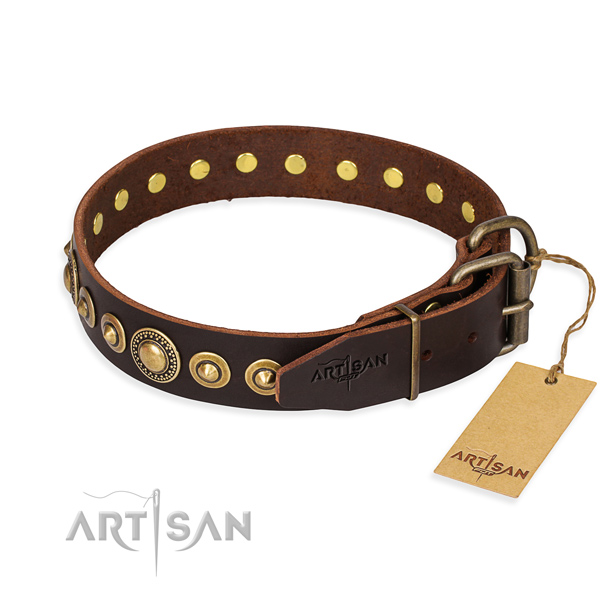 Top rate full grain genuine leather dog collar handmade for easy wearing