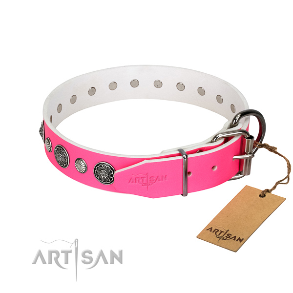 Top notch full grain leather dog collar with rust-proof buckle