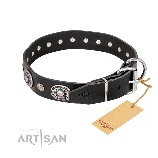 Reliable full grain natural leather dog collar crafted for everyday walking