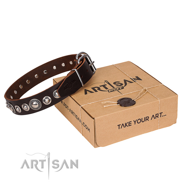 Durable full grain natural leather dog collar