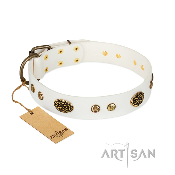 Strong hardware on genuine leather dog collar for your canine