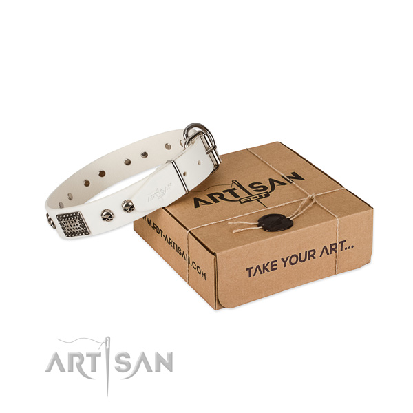 Reliable adornments on dog collar for comfortable wearing