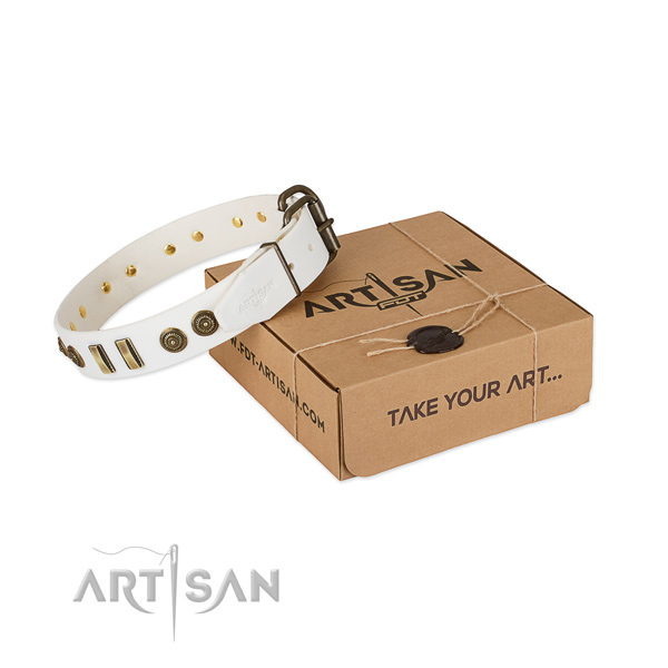 Durable buckle on genuine leather dog collar for your canine