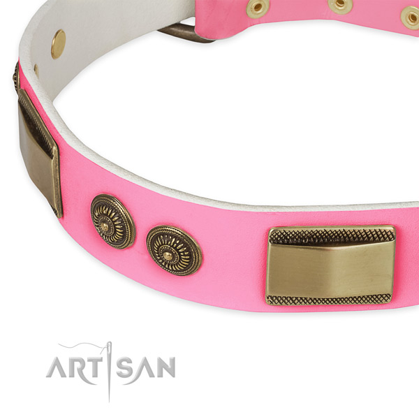 Genuine leather dog collar with decorations for daily use