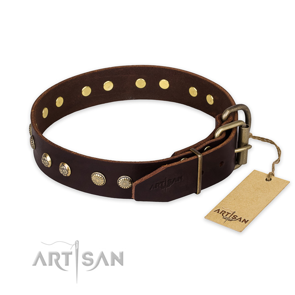 Durable hardware on full grain leather collar for your handsome canine