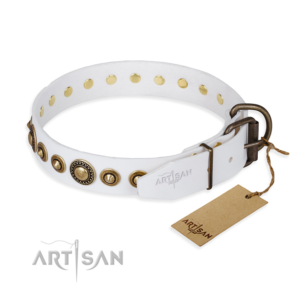 Strong full grain genuine leather dog collar crafted for fancy walking