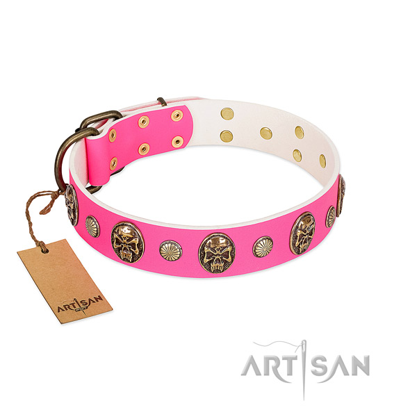 Corrosion proof hardware on full grain natural leather dog collar for your four-legged friend