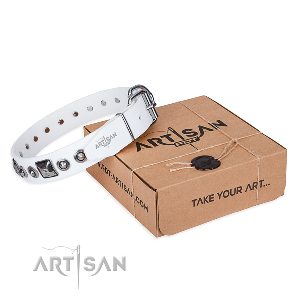 Durable natural genuine leather dog collar handcrafted for comfy wearing