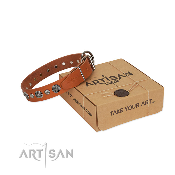 Full grain genuine leather collar with corrosion proof buckle for your attractive four-legged friend