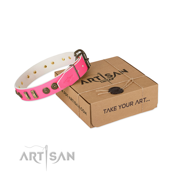 Durable decorations on full grain leather dog collar for your four-legged friend