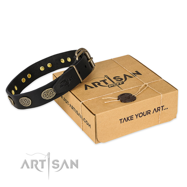 Reliable hardware on full grain natural leather collar for your impressive pet