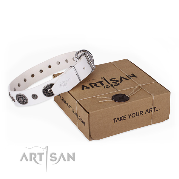 Top notch full grain leather dog collar handcrafted for easy wearing