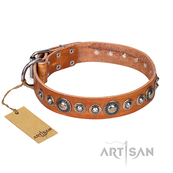 Full grain genuine leather dog collar made of flexible material with durable D-ring